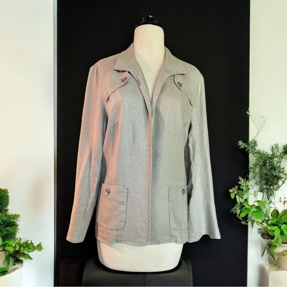 Elliott Lauren Vintage‎ Linen Blazer Women’s Size 8 Open Front Patch Pockets